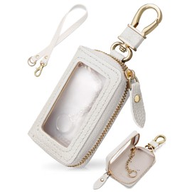 Encore Smart Key Case, High Quality Genuine Leather, Unisex, Genuine Leather, Compatible with Smart Keys, Strap, Window, Leather, Key Holder, Clear Window, Compact, Smart Key Case, pearl white