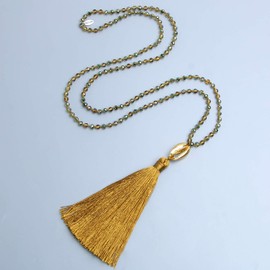 KELITCH Women's Gold Chain Necklace Tassel Peace Sign Necklaces Turquoise Agate Mixed Necklace Tassel Necklace, Pearl Crystal, Pearl