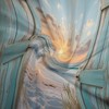 Ocean Beach Teal Barn Door Shower Curtain Hawaiian Sunset Scenery