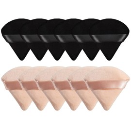 Shoonlo 12 Piezas Esponjas Maquillaje Triangular para Polvo, Borlas para Maquillaje en Seco y Mojado, Esponjas Faciales Maquillaje Terciopelo Suave para Cara y Cuerpo Polvos Sueltos (Negro+Beige)