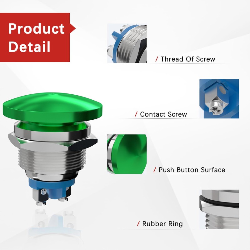 APIELE 22MM Mushroom Head Push Button Switch Momentary Push Button