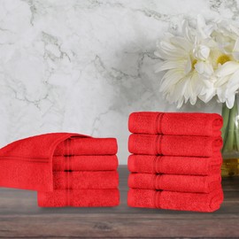 Superior Egyptian Cotton Face Towel/Washcloth Set, Small Towels for Home Bathroom, Master, Guest Bath, Decor Essentials, Quick Dry, Absorbent, Spa, Hotel, Resort, Adult, Kids, Set of 10, Red