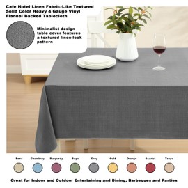 Cafe Hotel Linen Look Solid Color Heavy 4 Gauge Vinyl Flannel Backed Tablecloth, Indoor/Outdoor Wipe Clean Tablecloth, 60 Inch x 84 Inch Oval, Grey