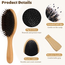 Wooden Hair Brush with Bristle & Nylon Pins for Men, Women, and Kids – Oval Paddle Brush for Wet & Dry Hair, Smoothing, Detangling, and Massaging