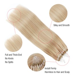 ABH AmazingBeauty Hair Microlink Hair Extensions for Women 50 Grams Microbead Human Hair 50strands 16 Inch Micro Ring Remy Human Hair Extensions Dirty Blonde Highlight with Beach Blonde Extensions
