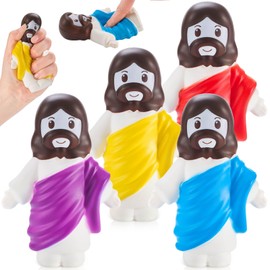 Hungdao 4 Pcs Religious Tiny Jesus Stress Toys 4.72 Inches PU Foam Squeezable Toys Jesus Sensory Toy Classic Religious Gifts Christ Savior Jesus for Vacation Bible School Easter Egg Stuffers Gift