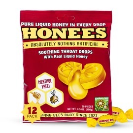 Honees Honey Filled Drops, Honey Cough Drops with Real Honey-Natural Sore Throat Relief-Nothing Artificial-Throat Coat Lozenges, Natural Cough Suppressant, Non-GMO (12 Pack – 240 Drops)