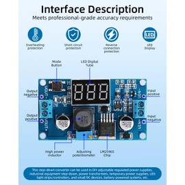 RIIEYOCA DC-DC Step-Down Converter Module, LM2596 4V-40V to 1.25-37V up to 2A, Adjustable Voltage Regulator Module with LED Voltmeter Display (Pack of 2)