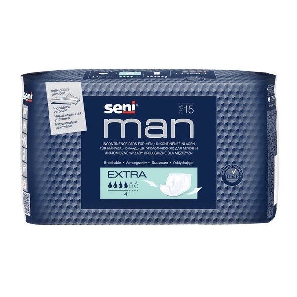 Seni 10375 Man Extra Incontinence Pads with 4 Droplets Pack of 15