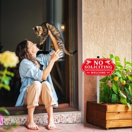 Letrero de no solicitud para casa, carteles de no solicitud para puerta delantera con estaca larga, carteles de aluminio resistentes a los rayos UV, resistentes a la intemperie y fáciles de instalar