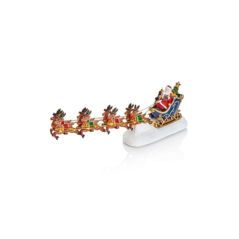 Flashing LED Light Up Santa & Sleigh with 8 Reindeer