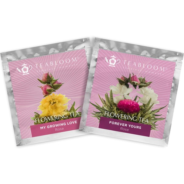 Rose Blooming Tea Flowers - My Growing Love & Forever Yours Flowering Teas – Hand-Tied Flowering Tea Balls - Each Tea Blossom Can Be Used Multiple Times (2-Pack)