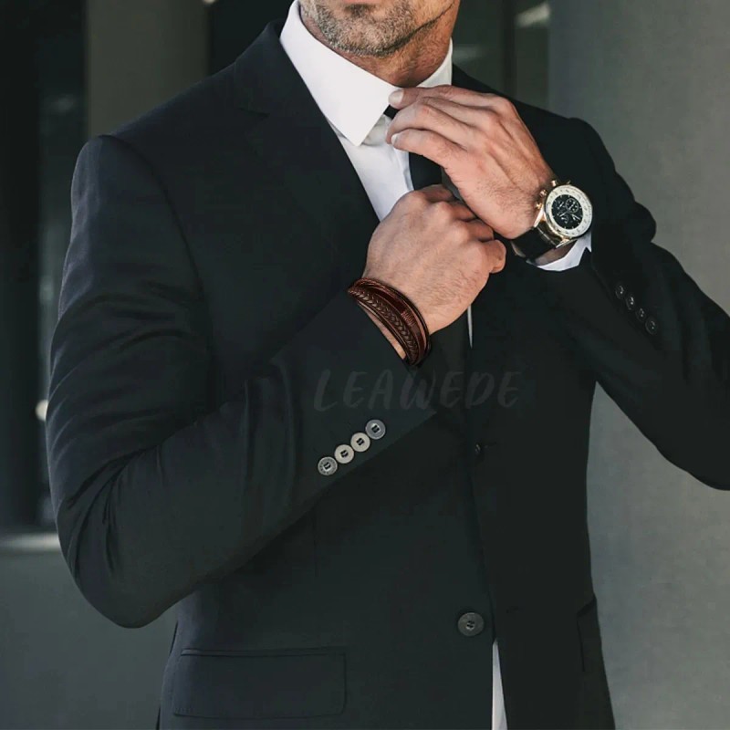 Leawede pulseras hombres De Cuero Con Hebilla Trenzada,Regalos Para Hombre