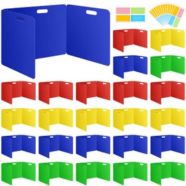 MuseLuxe 24 Pack Privacy Folders for Students - Durable & Waterproof Plastic Study Desk Dividers,Test Dividers for Classroom,Easy to Clean Privacy Shields & Boards -4 Color,Includes Extra 48 Labels
