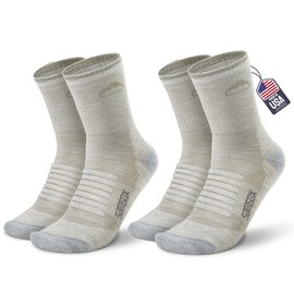 SAMSOX 2-Pack Merino Wool Hiking Sock, Made in USA, Oatmeal S