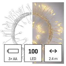 EMOS Warmweiße LED Nano-Lichterkette 2,4 Meter, Cluster Lichterdraht Silbern, 6/18 h Timer-Funktion, Batteriebetrieben (3x AA), Leuchtdauer 10.000 h, IP20 für Innenbereich