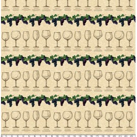 Clothworks Cheers Wine Glass Repeating Border Stripe, Fabric by The Yard (Dark Butter)