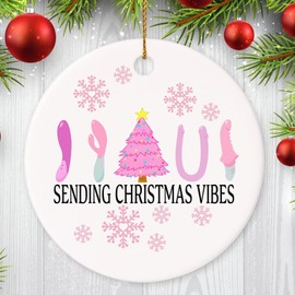 Decorlion 2024 Christmas Ornament - Sending Christmas Vibes Ceramic Ornament, Funny Christmas Ornament, Christmas Tree Decoration, Gift for Friends, Brother, Sister, Bestie, Co-Worker