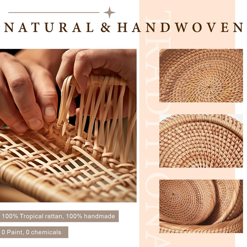 Rattan Bread Basket for Serving, Hand Woven Fruit Basket, Natural