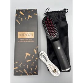 KIPOZI Cordless Hair Straightener Brush 3 temp, Portable, USB Charger. Black