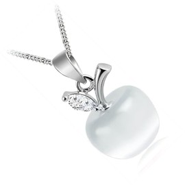 YTDYTD Cat Eye Stone Apple Pendant Necklace Pink White Gold Plated Chains