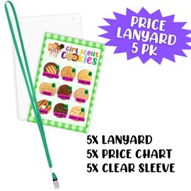 Scout Cookie Price List Reference Girl Cookie Booth Lanyard | 5 pk 4x6” in Clear Sleeve with Green Lanyard Sales Tracker Sold Here Cookies Stop Sign Door Hanger
