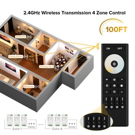 BTF-LIGHTING 5050SMD FCOB COB CCT RF Remote RC02RFB &2PCS C02RF Tuya Controller Kit 4 Zone RF 2.4GHz Wireless Remote Group Control PWM CCT(+ CW WW) 3pin Dual White LED Strip DC5V DC12V DC24V
