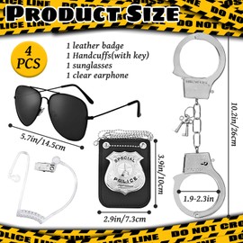 4 Pcs Police Badge and Toy Handcuffs Set,Police Pretend Play Toy Set,Police Costume Accessories Includes Sunglasses,Badge,Handcuffs and Ear Piece for Dress Up Theme Party