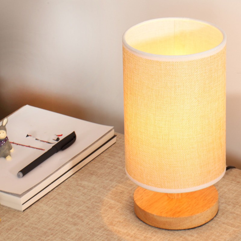 LED Bedside Lamp Touch Control Wood Nightstand Lamp Desk Cabinet