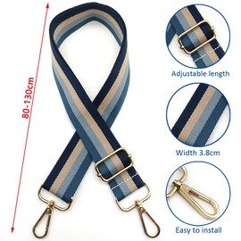 Shoulder Strap for Bags, Blue, Bag Strap, Adjustable Shoulder Strap, Bag Straps for Changing with Carabiner Gold, 80-130 cm Carry Strap, Bag for Women, Modern Handbag Accessories, 3.8 cm, 01