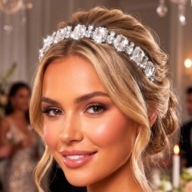 Campsis Rhinestone Headband Silver Bridal Headpiece Crystal Hair Accessories for Wedding