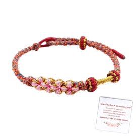 Angyape To My Granddaughter A Link That Can Never Be Undone Peach Blossom Bracelet, Granddaughter Bracelet from Grandma Adjustable Braided Bracelets for Women Jewelry(Red)
