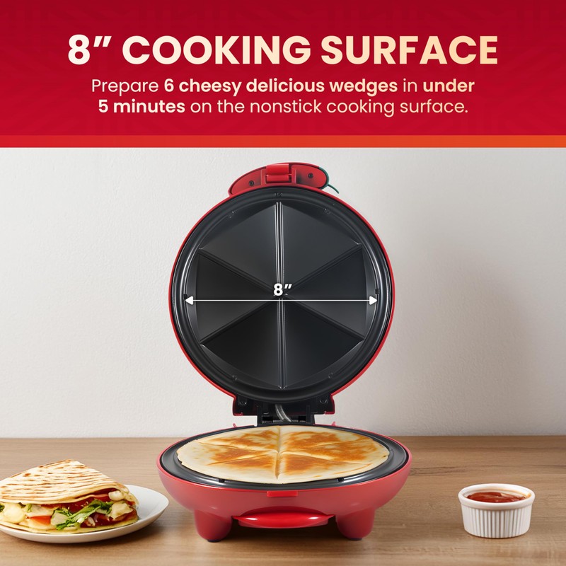 Elite Gourmet EQD-413 Electric Non-Stick 8" Quesadilla Maker, Easy-Slice 6-Wedge,