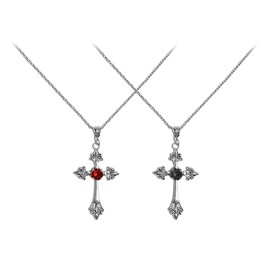 2 Stück Kreuz-Halskette, rote Schmuck-Halskette, Halsschmuck-Accessoires, Hexen-Accessoires für Damen, Gothic-Kreuz-Halskette, Halskette für Mottoparty, Karneval.