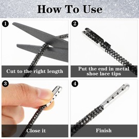Abeillo 5 m Round Shoelaces with 20 Metal Tip Heads, Glitter Rhinestone Shoelaces, Silver Crystal Laces, Flashing Nylon Rope for DIY Jogging Bottoms, Trainers, Boots, Hoodie, Dress, Decorative