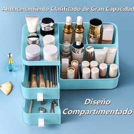 Organizador de Maquillaje y Cosméticos con Cajones, Multiusos (Azul)  Caja Organizadora con Divisiones para Maquillaje, Material PP, Organizador de...
