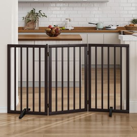Mino Kesper Dog Gate for Doorways 32" Tall Freestanding Dog Gate for Stair Foldable Pet Gate for Dogs Indoor (Brown,3 Panel)