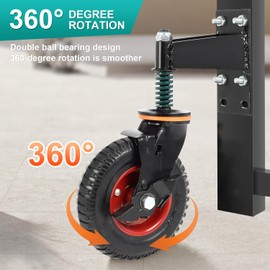 FAHKNS 8" Gate Wheel with Brake, 360 Degree Swivel Spring-Loaded, 600 Lbs Capacity, Gate Wheels for Metal Swing Tube Gate Wooden Fence Gate