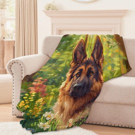 Lugiu Cartoon German Shepherd Blanket, Lightweight Comfy Majestic Dog Portrait Blankets for Couch Sofa Bedroom, Soft Plush Travel Flannel Throw Blanket Gifts for Adults Kids Women, Home Decor 60×50in