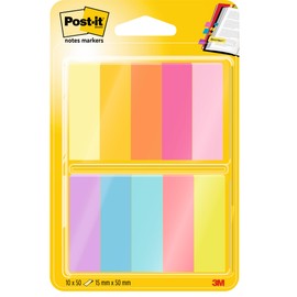 Post-it Notes Marker, Pack of 10 Pads, 50 Markers per Pad,12.7 mm x 44.4 mm, Yellow, Orange, Pink, Purple, Blue, Green Colors - To Mark, Highlight or Color Code Important Information