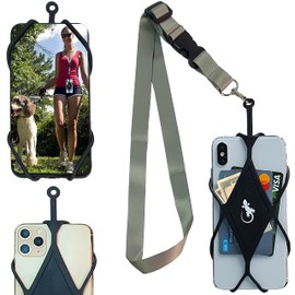Gecko Travel Tech Cell Phone Neck Holder Lightweight Silicone Lanyard Universal to Most Smartphones (Gray Neck - Black Diamond)