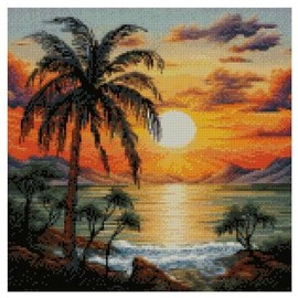 Beach in Evening,Egyptian Cotton Counted Cross Stitch Kits,100% Cotton,150x150 Stitch,26x26 cm Counted Seaview Cross Stitch kit