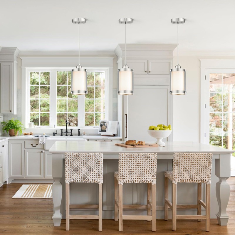 Osimir Brushed Nickel Pendant Lights Kitchen Island 3 Pack, Modern