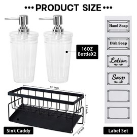 Kitchen Sink Caddy with Hand and Dish Soap Dispenser Set, 16oz with Pump