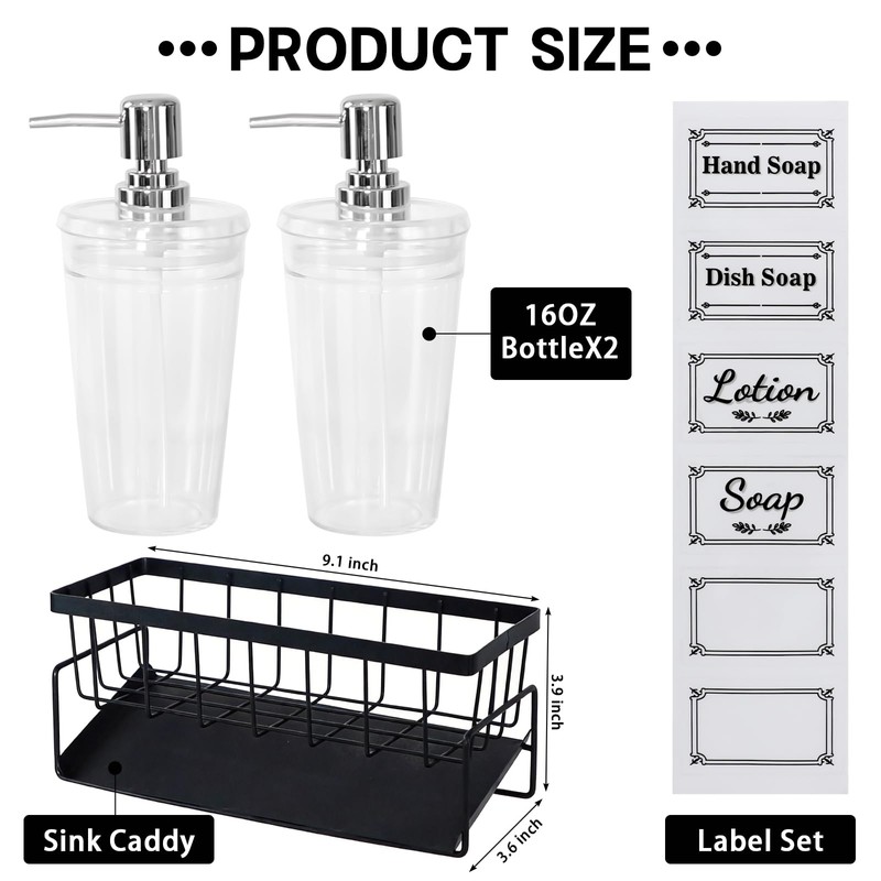 Kitchen Sink Caddy with Hand and Dish Soap Dispenser Set,
