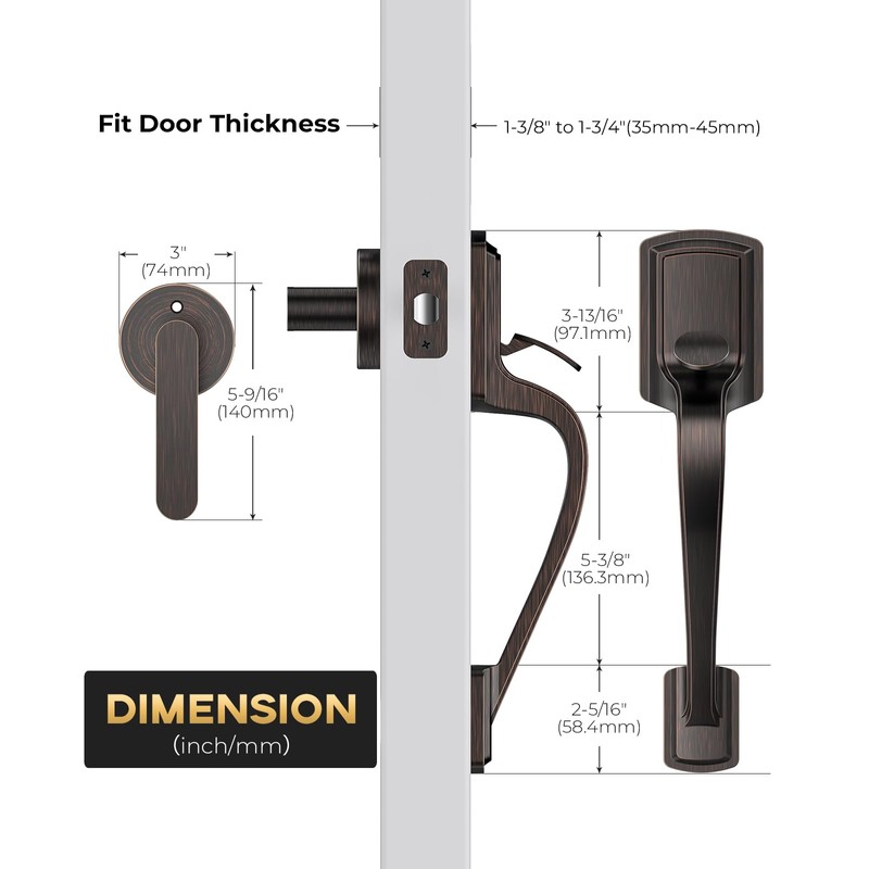Mensarix Front Door Handle No Lock for Right & Left