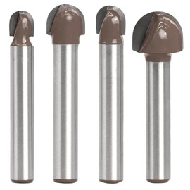 SICWOOD 4PCS Core Box Router Bit Set 1/4 Inch Shank, Double Flute Carbide Round Nose Juice Groove, Half Round Cove for Woodworking Grooving