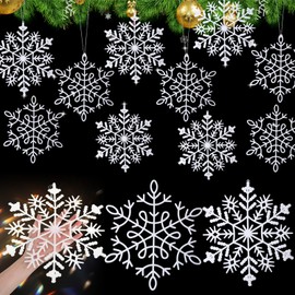 Barydat 24 Pcs Large Snowflake Decorations 12 Inch Christmas Tree Decor White Hanging Glitter Snow Flake Ornaments with Silver Rope for Winter Xmas Craft Window Door Wonderland Accessories