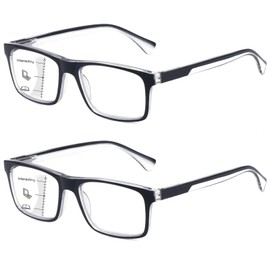 Missfive 2-Pack Mens Premium Multifocus Progressive Reading Glasses, Lightweight No-Line Trifocal Readers with Spring Hinge, Comfort Blue Light Blocking Eyeglasses For Near Range, 1.5x