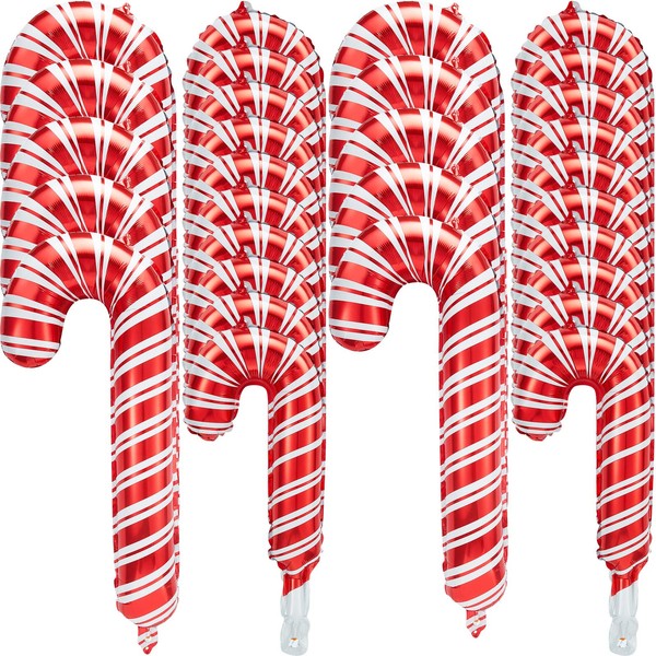 30 Pieces Christmas Candy Cane Foil Balloons Including 10 Pieces Large Candy Cane Foil Balloons and 20 Pieces Mini Candy Cane Foil Balloons Christmas Candy Balloons for Christmas Party Decoration